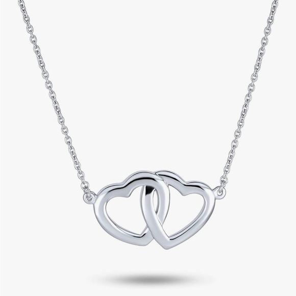 Charter Club Double Heart Interlocking Necklace โ 925 Sterling Silver - Picture 3 of 8